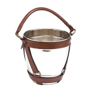 Tan Leather & Stainless Steel Wine Cooler Brass