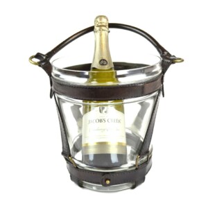 Leather Wine Cooler Brass & Glass