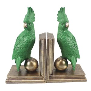 Cockatoo Bookends Gold Green (Set of 2)