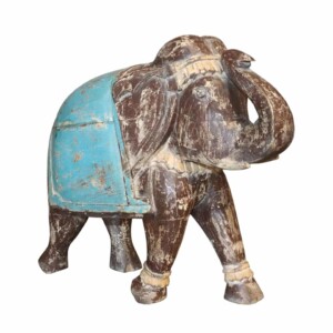Jodhpur Wooden Elephant Blue & Natural (44cm)
