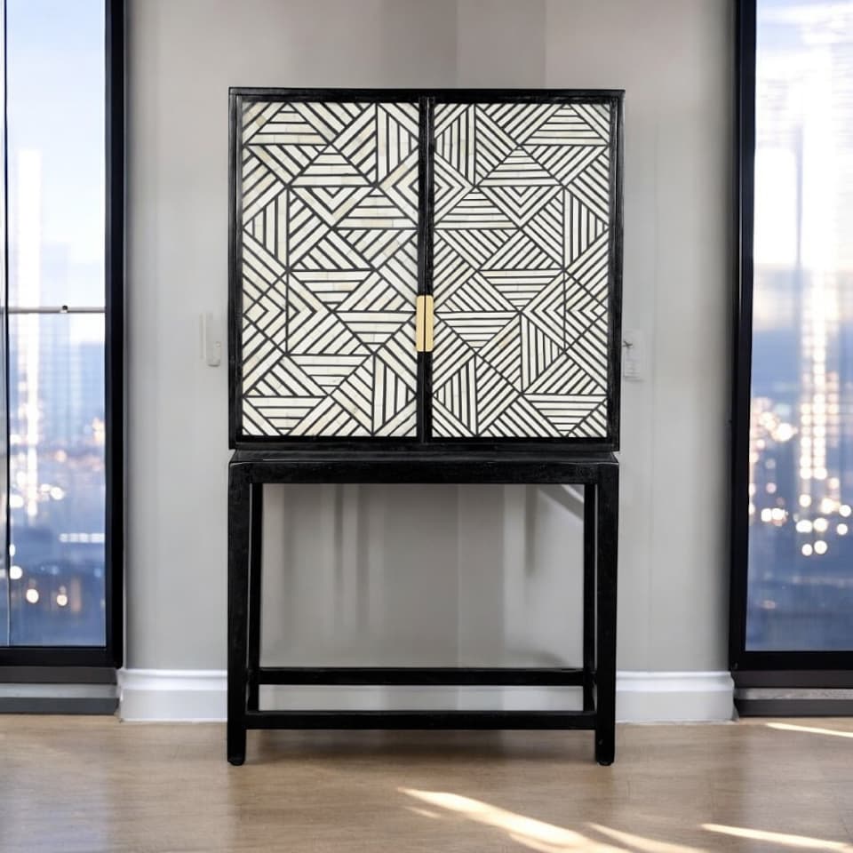 Zanzibar Bar Cabinet Bone Inlay Black - Image 5
