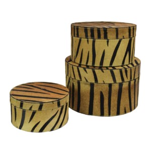 Set 3 Tiger Print Cowhide Leather Boxes