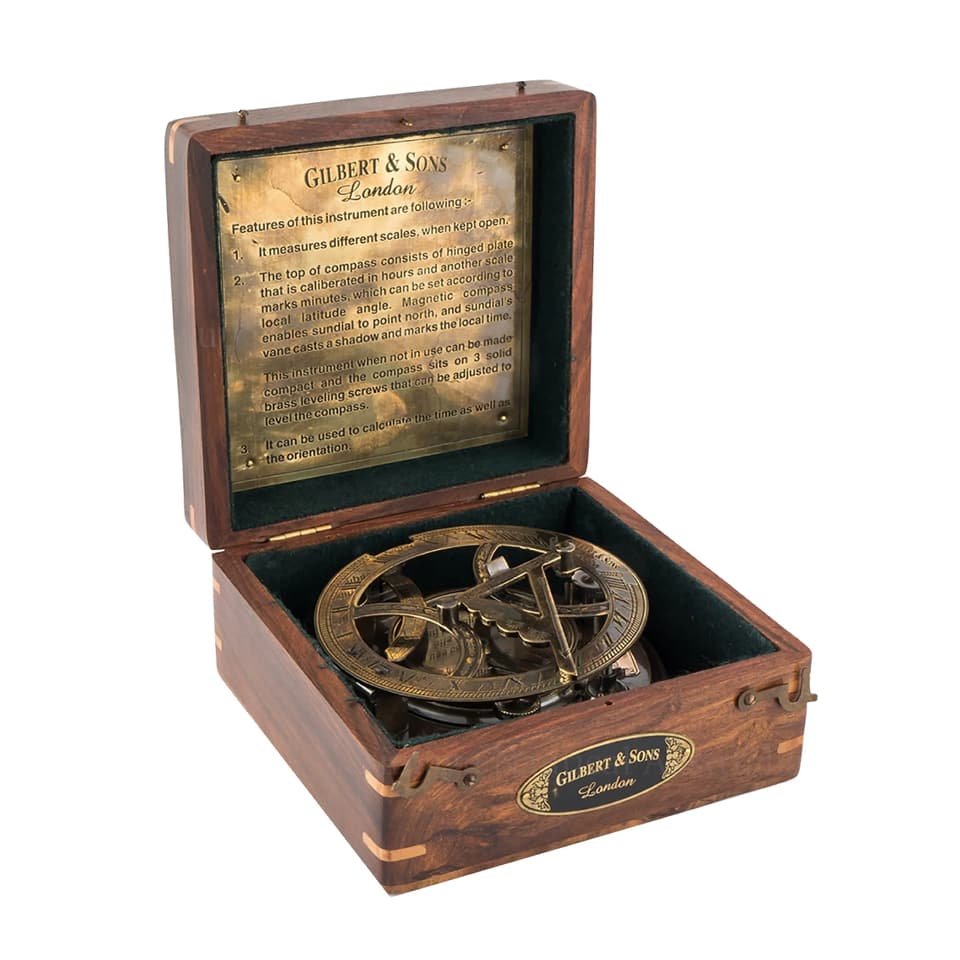 Antique Boxed Sundial Compass Wood