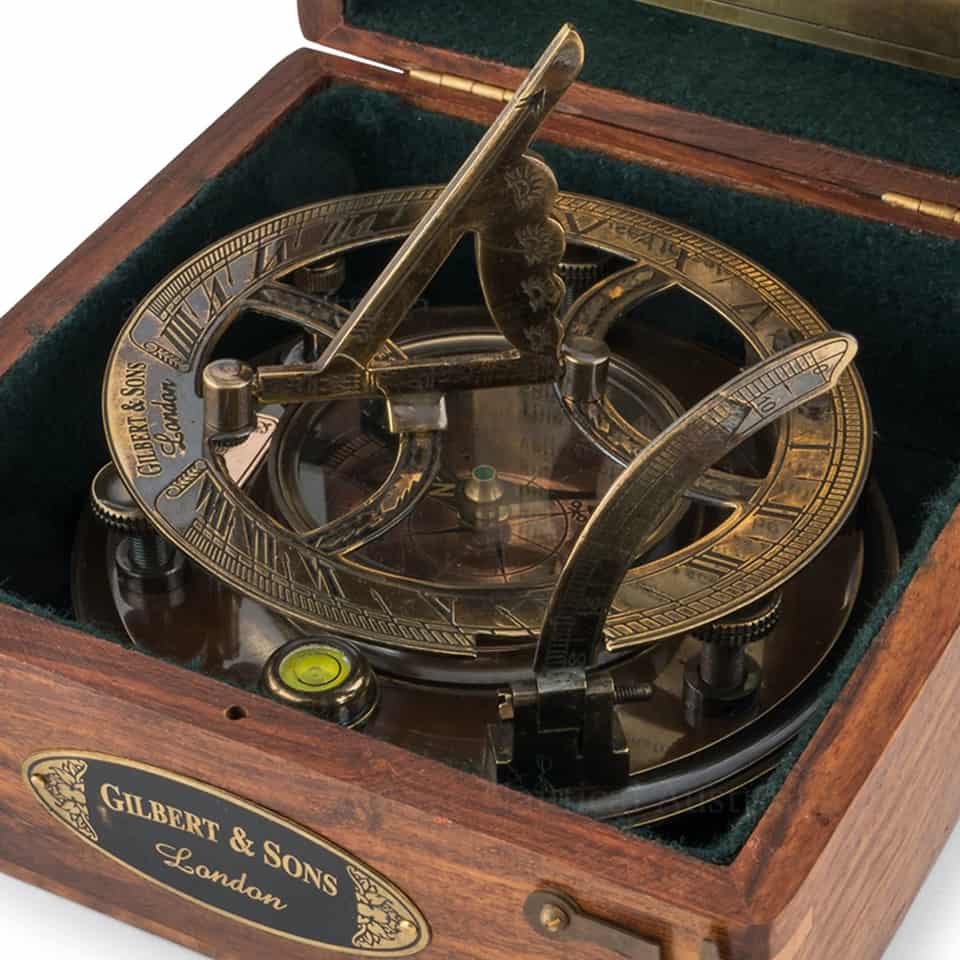 Antique Boxed Sundial Compass Wood - Image 2