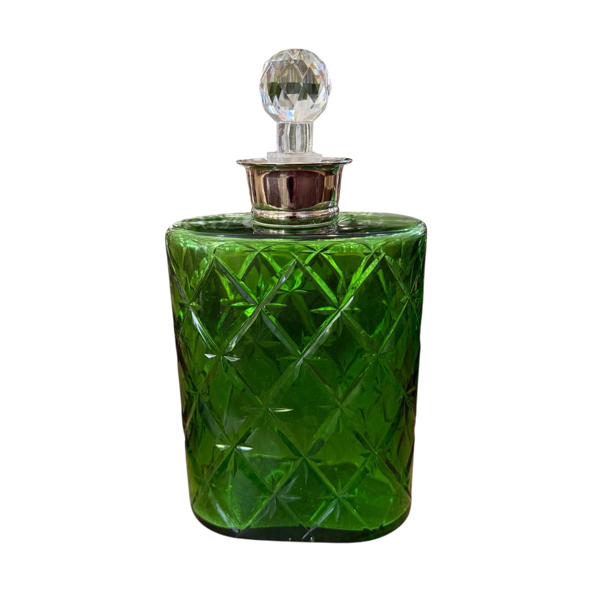 Oval Decanter Green Cut Glass - Image 2