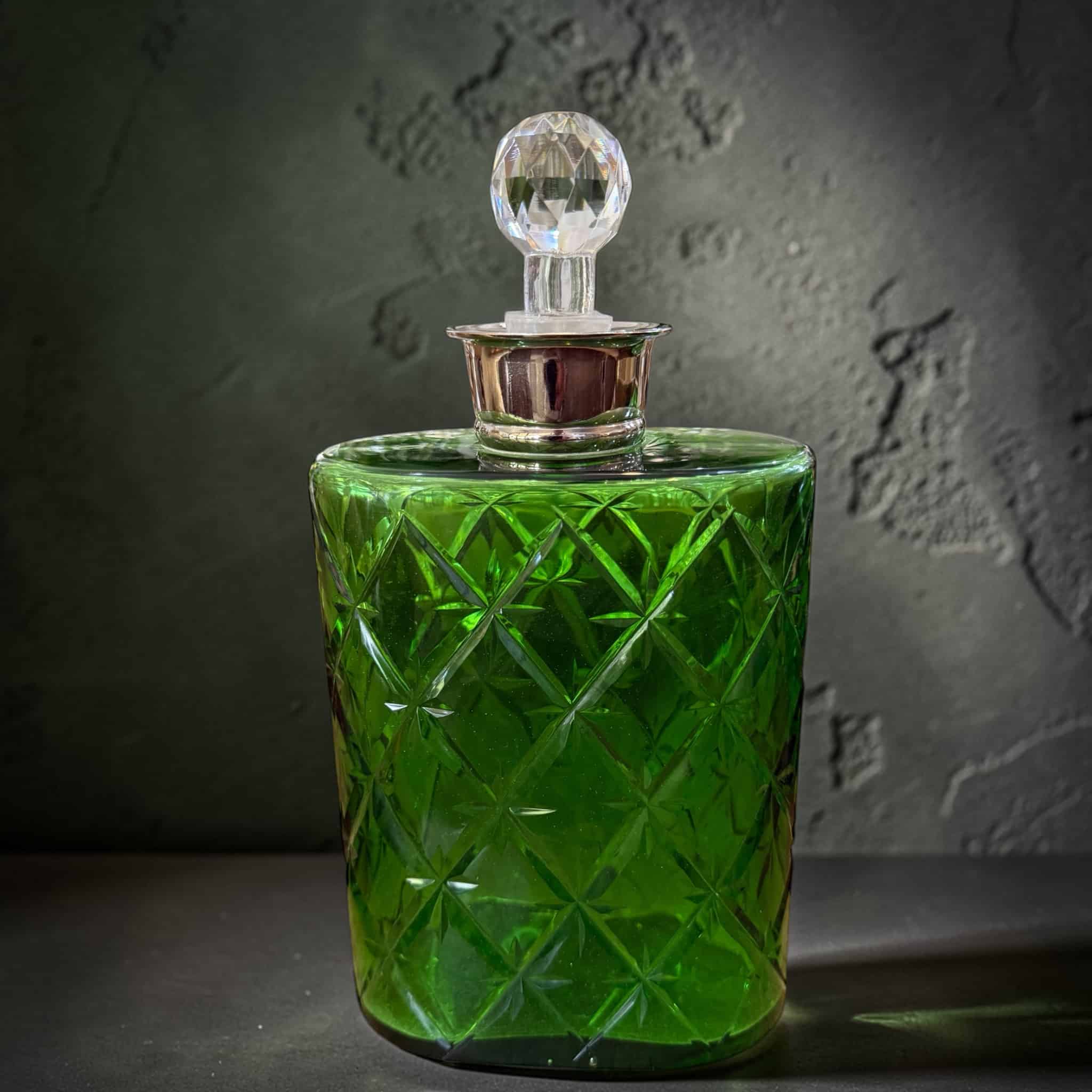 Oval Decanter Green Cut Glass