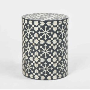 Nina Bone Inlay Side Table Grey/White