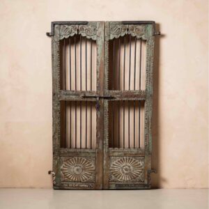 Vintage Iron Bar Doors Teak Rouge 164cm