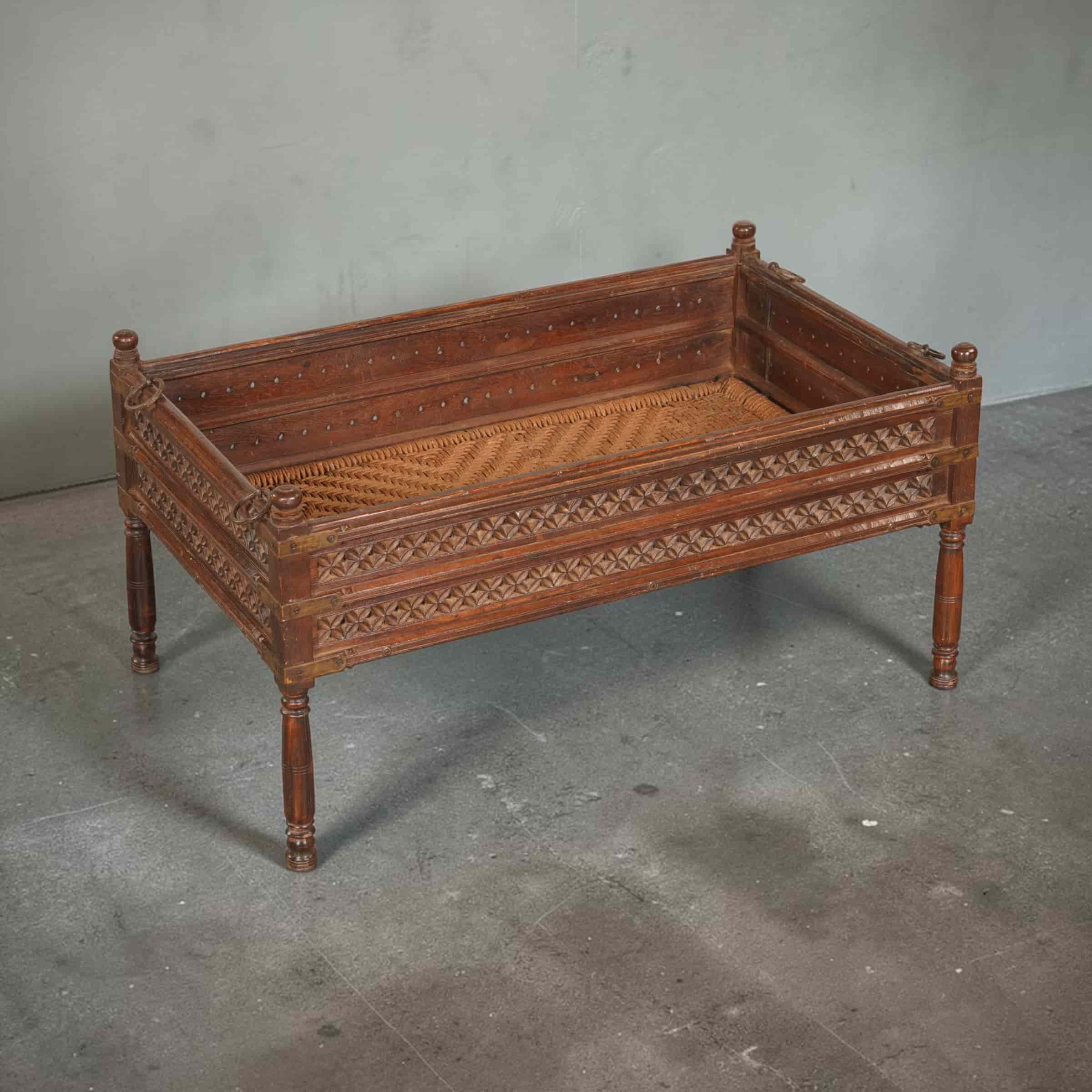 Antique Anglo-Indian Teak Charpoy Coffee Table with Glass Top(ETA AUG 2026) - Image 6