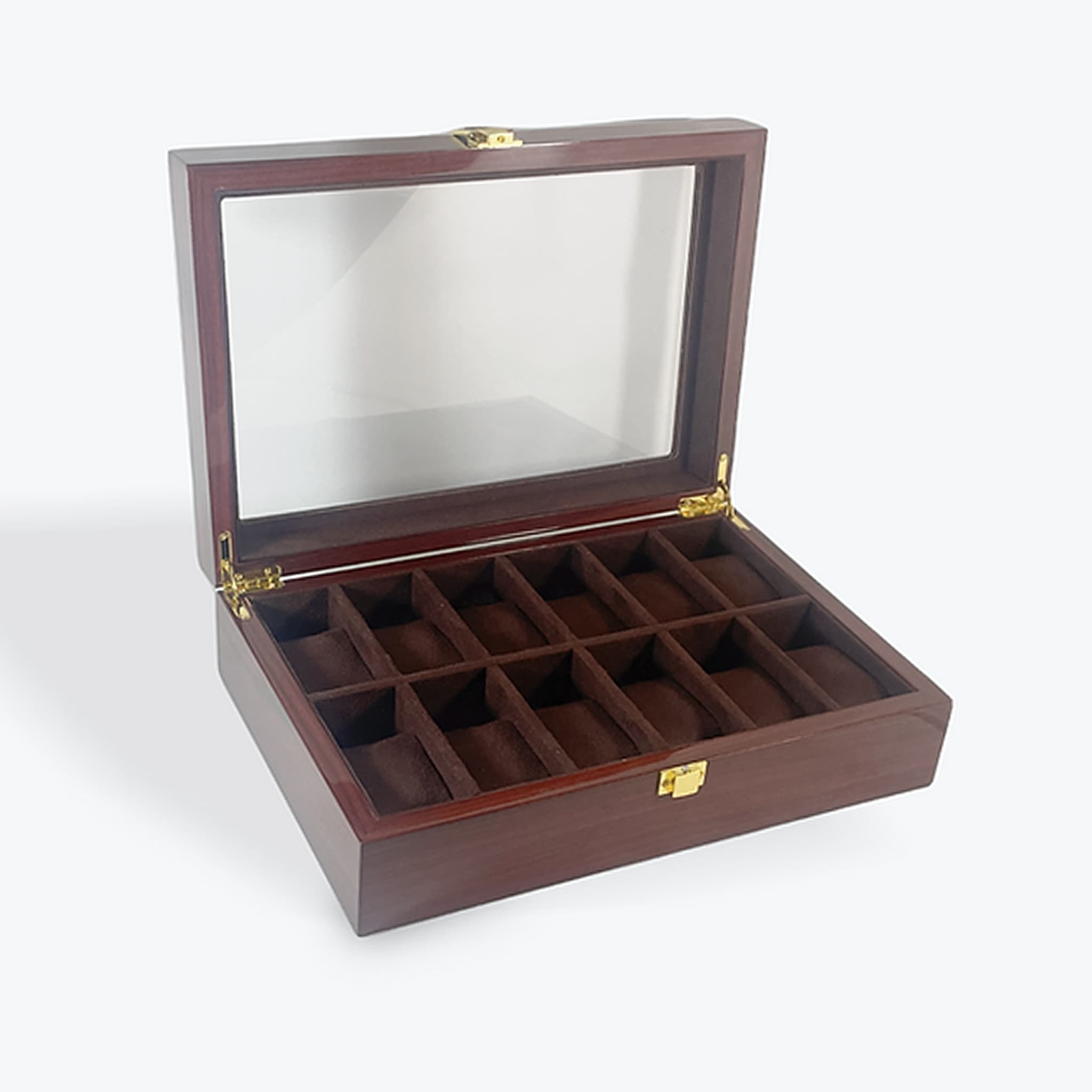 Woodgrain Gloss 12 Watch Box Glass Display - Image 2