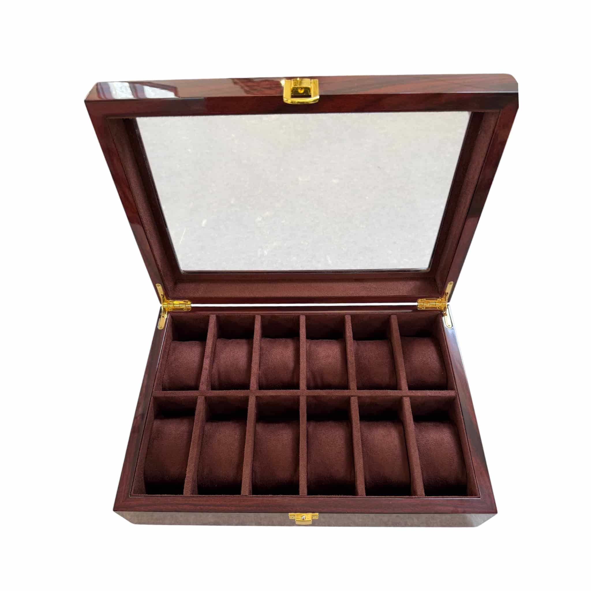 Woodgrain Gloss 12 Watch Box Glass Display - Image 3