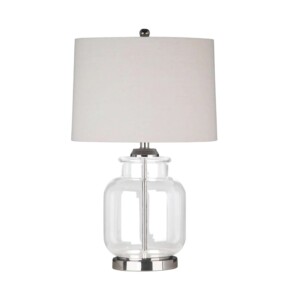 Sienna Nickel and Glass Table Lamp with Natural Linen Shade