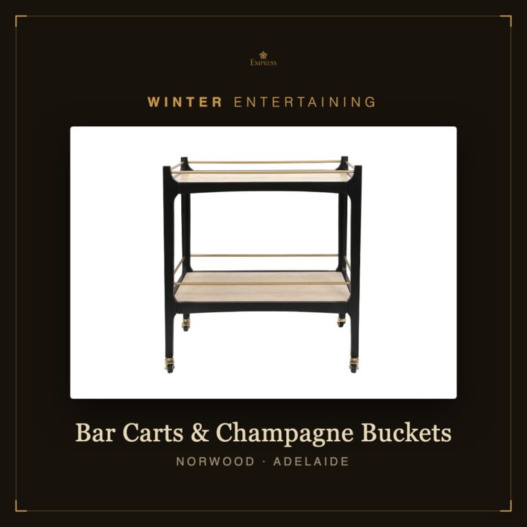 Bar cart styled for winter entertaining, Empress Homewares Norwood Adelaide