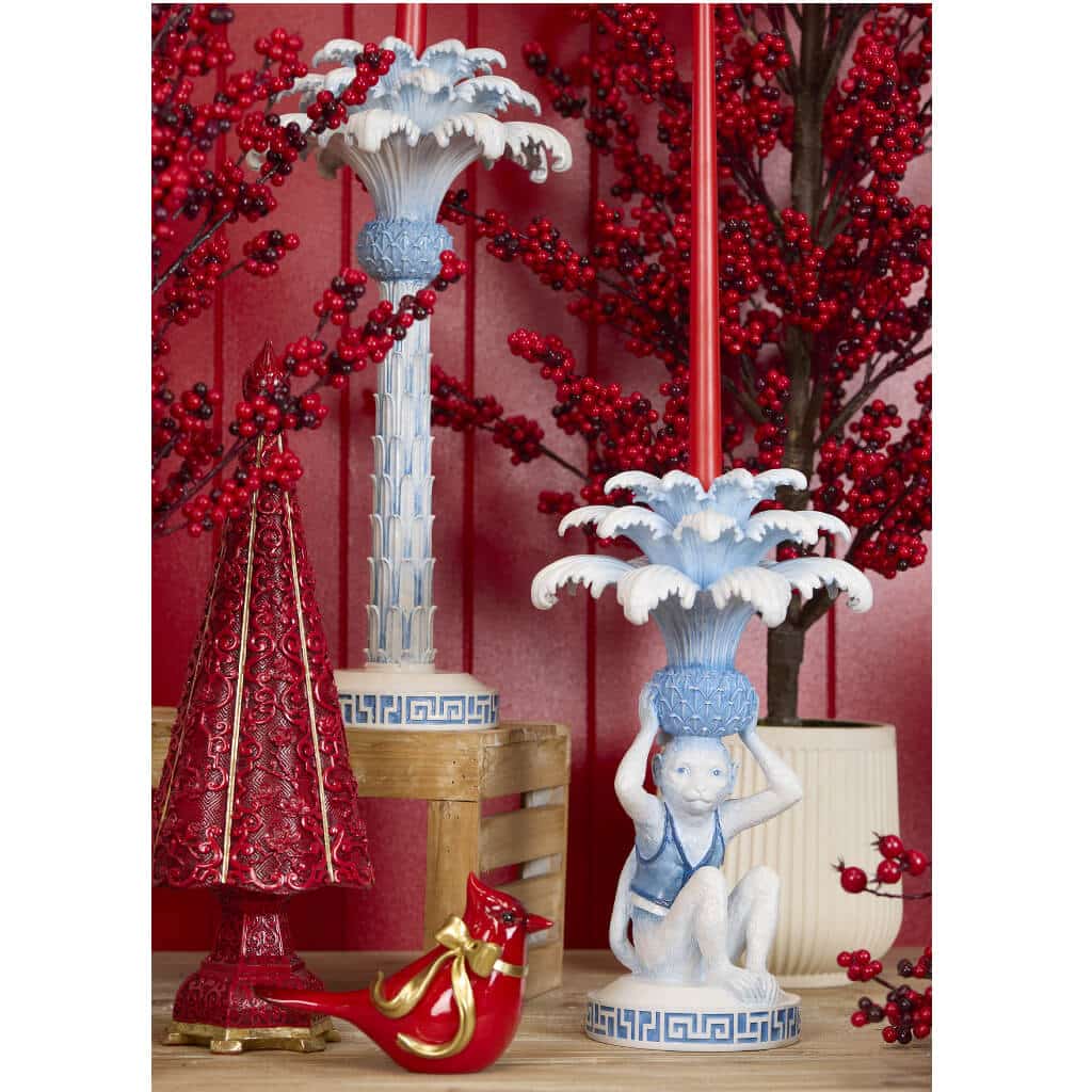 White And Blue Monkey Candle Holder - Image 2