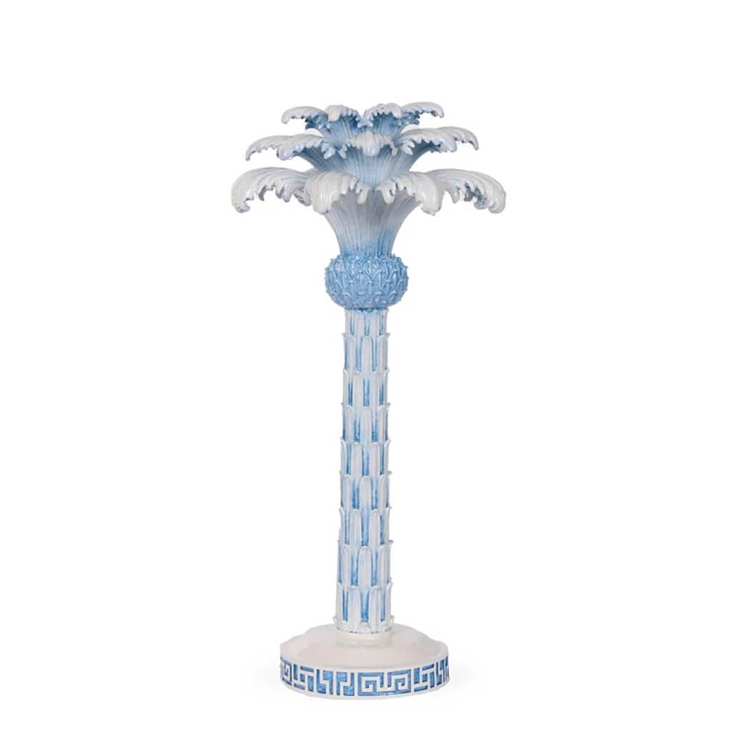 White And Blue Palm Tree Candle Holder