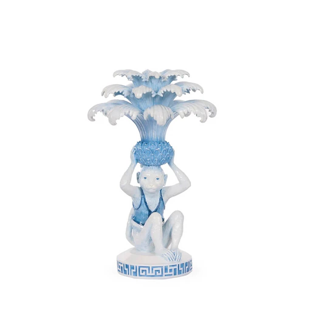 White And Blue Monkey Candle Holder