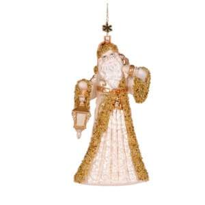 Ivory And Champagne Glass Santa Ornament